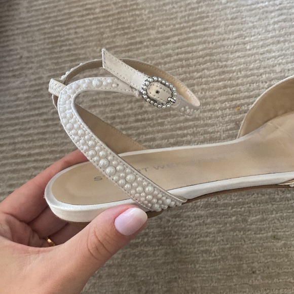 Stuart Weitzman Pearl Satin Bliss Flats White Pointed Toe Bridal Shoes Size 11 - Picture 12 of 17